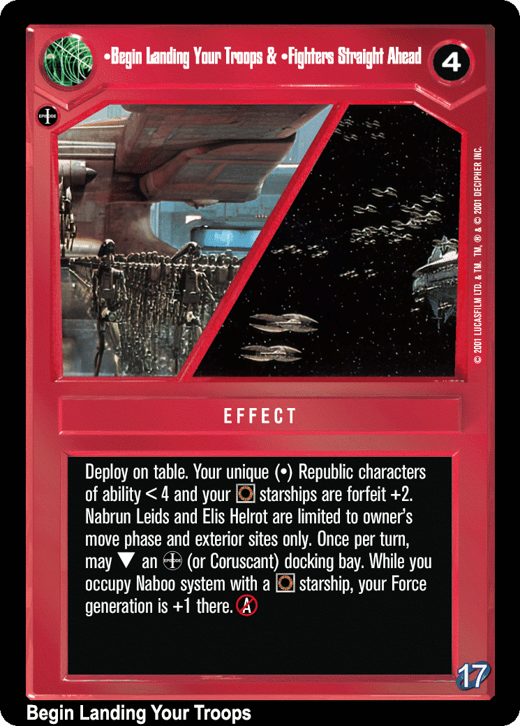 •Begin Landing Your Troops & •Fighters Straight Ahead